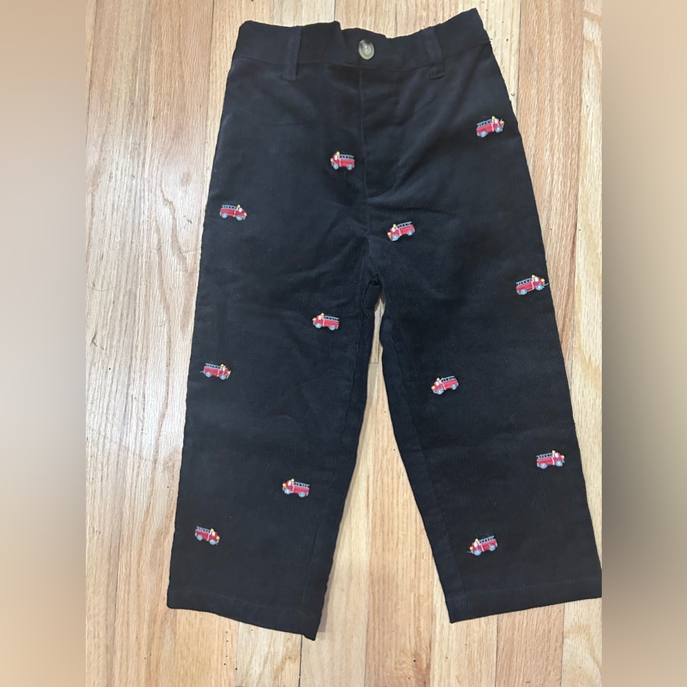 Blurberi Boulevard Black Corduroy W/embroidered Firetrucks